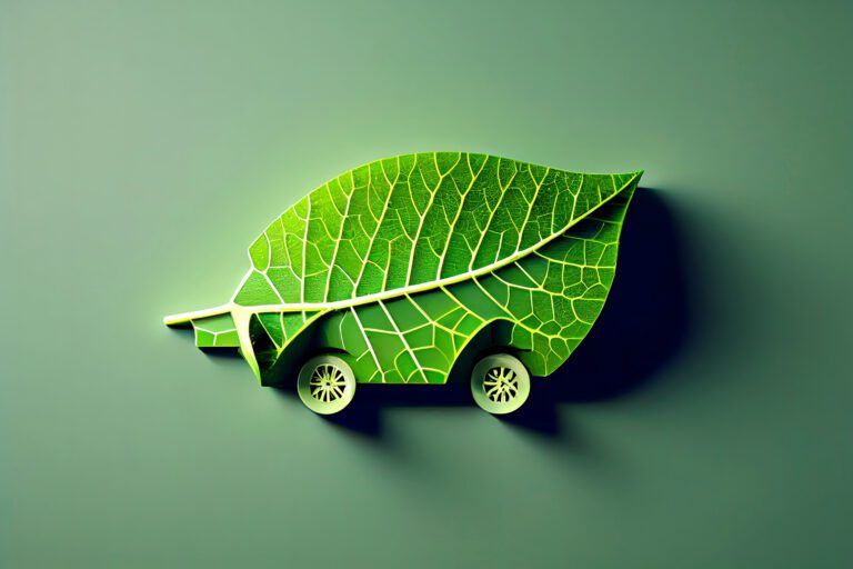 Green leaf with four wheels. 3D illustration